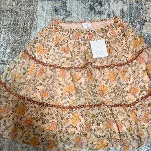 LC Lauren Conrad Peach Floral Tiered Skirt with Pink & Yellow Blooms